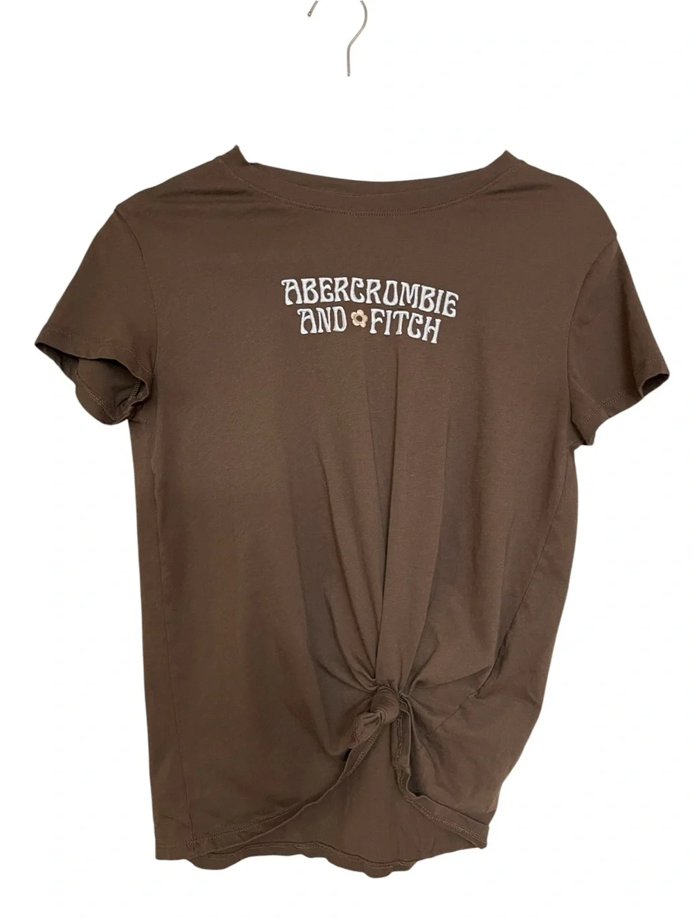 Abercrombie & Fitch Brown Knotted Baby tee Y2K Casual Fitted Embroidered Top XS